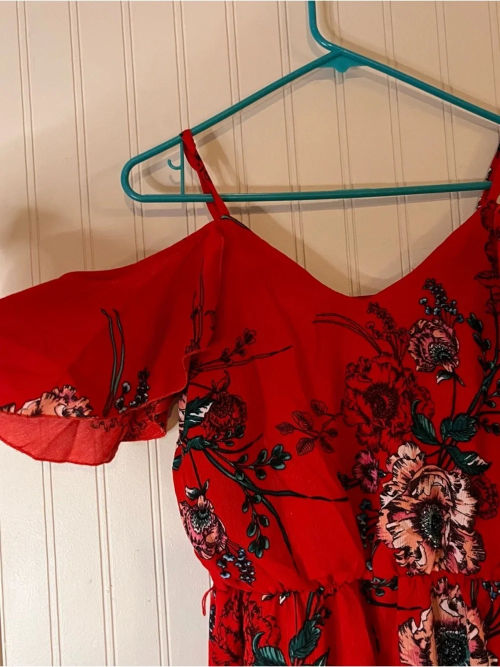 bailey blue Red Floral Ruffle-Sleeve Jumpsuit - Picture 6 of 6